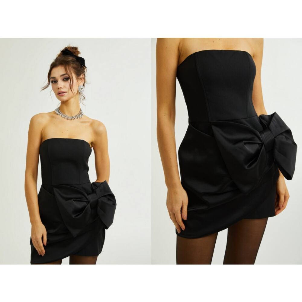 Miss Rosier‎ NEW Lanetta Bowknot Asymmetrical Mini Dress XS Classic Bridal